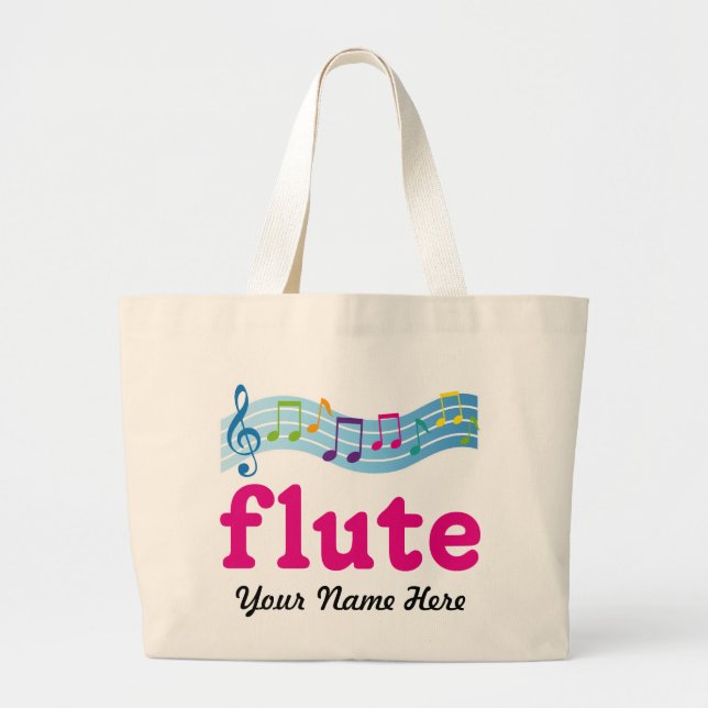 Personalized Colorful Music Staff Flute Gift Large Tote Bag (Front)