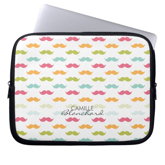 Personalized Colorful Mustache Lovers Laptop Sleeve (Front)