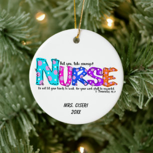 Personalized Colorful  Nurse Saying Ceramic Ornament