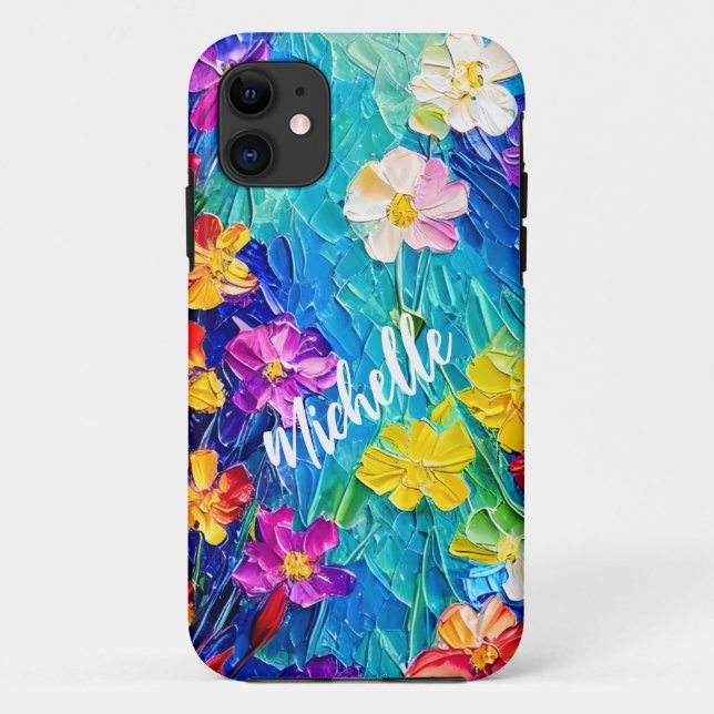 Personalized Colorful Oil Painting Flowers Case-Mate iPhone Case (Back)