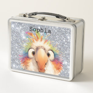 Personalized Colorful Parrot Glitter Lunch Box
