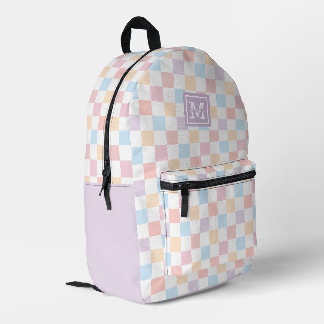 Personalized Colorful Pastel Checkered Pattern Printed Backpack (Back Corner Left)