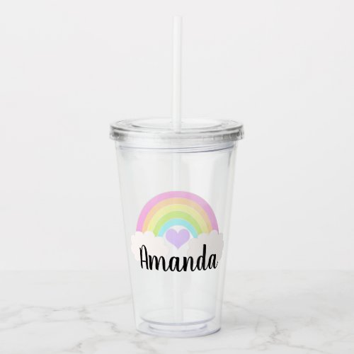Personalized Colorful Pastel Watercolor Rainbow Acrylic Tumbler