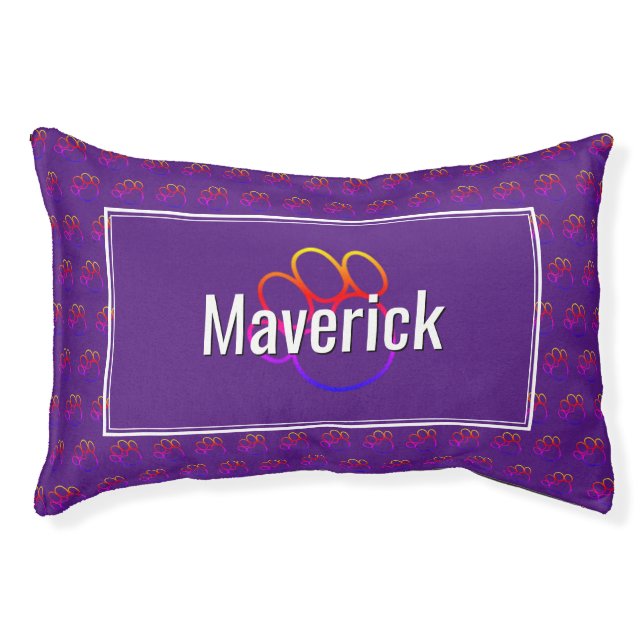 Personalized Colorful | PAW PRINT | Purple Pet Bed (Front)
