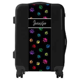 Personalized Colorful Paw Prints Pattern on Black Luggage