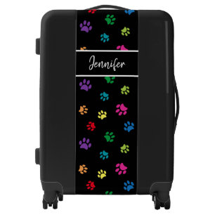 Personalized Colorful Paw Prints Pattern on Black Luggage