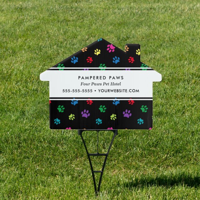 Personalized Colorful Paw Prints Pet Hotel Sign (Insitu)