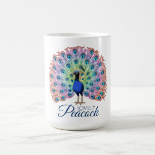Personalized Colorful Peacock Illustration Coffee Mug