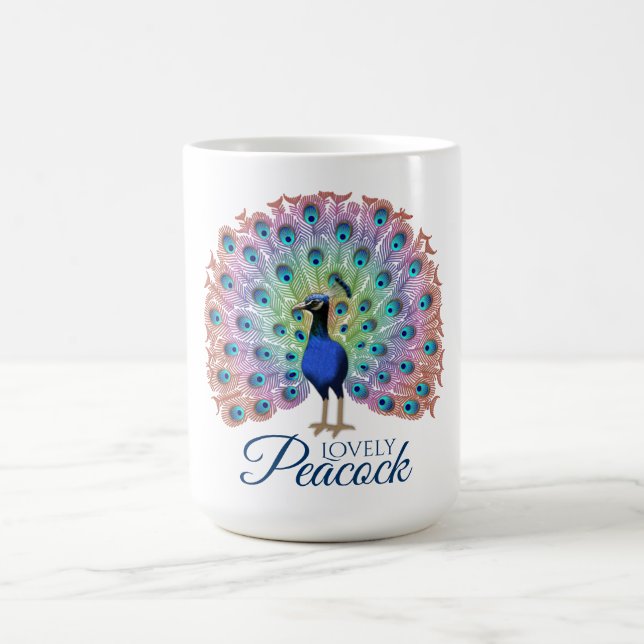 Personalized Colorful Peacock Illustration Coffee Mug (Center)