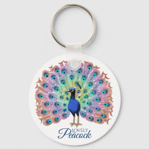 Personalized Colorful Peacock Illustration Keychain