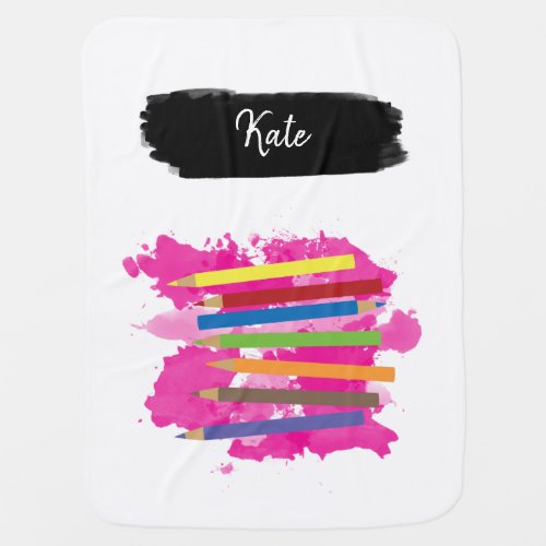 Personalized Colorful Pencil Watercolor Background Baby Blanket