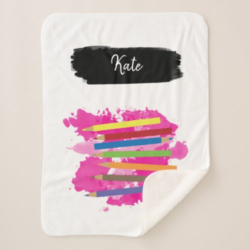 Personalized Colorful Pencil Watercolor Background Sherpa Blanket