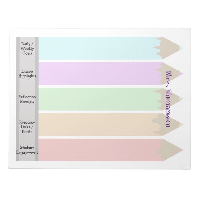 Personalized Colorful Pencils Teacher's Notepad (Front)