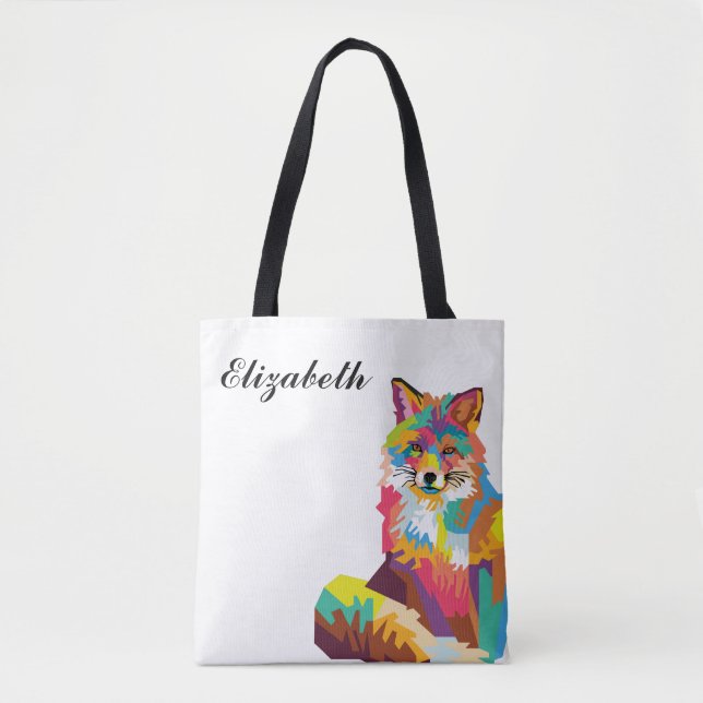 Personalized Colorful Pop Art Fox Tote Bag (Front)