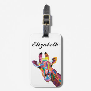 Personalized Colorful Pop Art Giraffe Luggage Tag