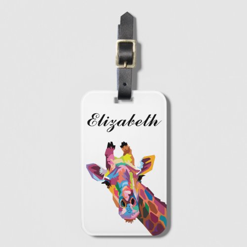 Personalized Colorful Pop Art Giraffe Luggage Tag