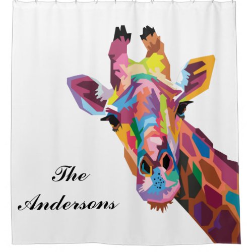 Personalized Colorful Pop Art Giraffe Shower Curtain