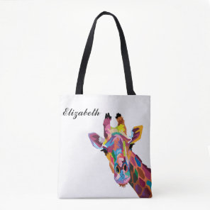 Personalized Colorful Pop Art Giraffe Tote Bag
