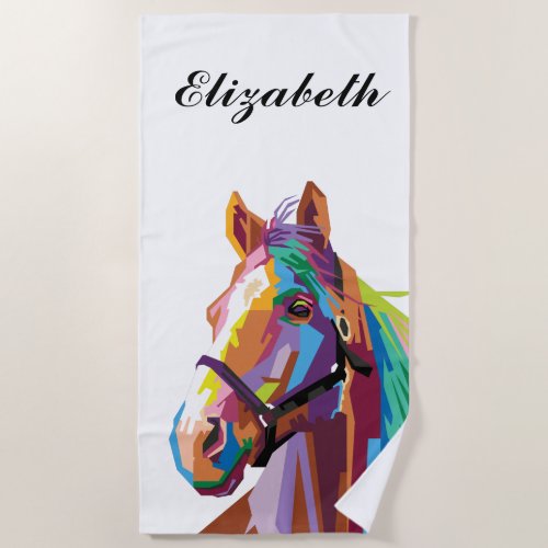 Personalized Colorful Pop Art Horse Beach Towel