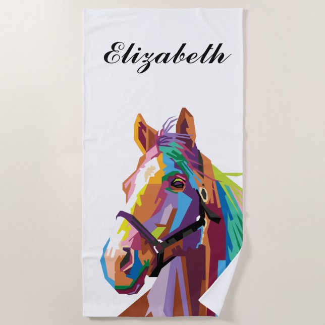 Personalized Colorful Pop Art Horse Beach Towel (Front)