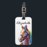 Personalized Colorful Pop Art Horse Luggage Tag<br><div class="desc">Shades of pink, purple, and brown come together in this vibrant pop art portrait of a beautifully colorful horse that really stands out on a white background. Easily change the name to personalize this item for yourself or someone else. In addition, the background color and font can both be customized...</div>