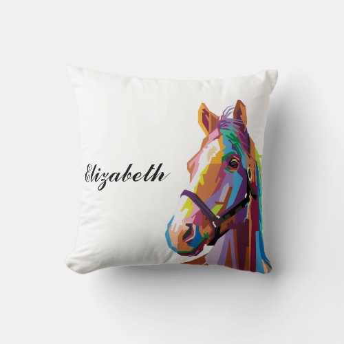 Personalized Colorful Pop Art Horse Throw Pillow