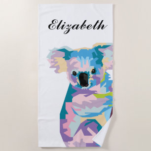 Personalized Colorful Pop Art Koala Beach Towel