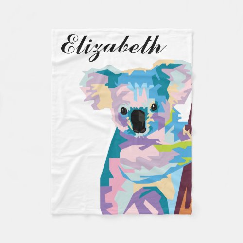 Personalized Colorful Pop Art Koala Fleece Blanket