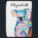 Personalized Colorful Pop Art Koala iPad Air Cover<br><div class="desc">Shades of blue, purple, pink, and brown come together in this incredibly colorful pop art portrait of an Australian koala that really stands out on a white background. Easily change the name to personalize this item for yourself or someone else. In addition, the background color and font can both be...</div>