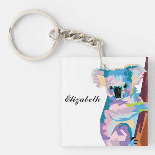 Personalized Colorful Pop Art Koala Keychain