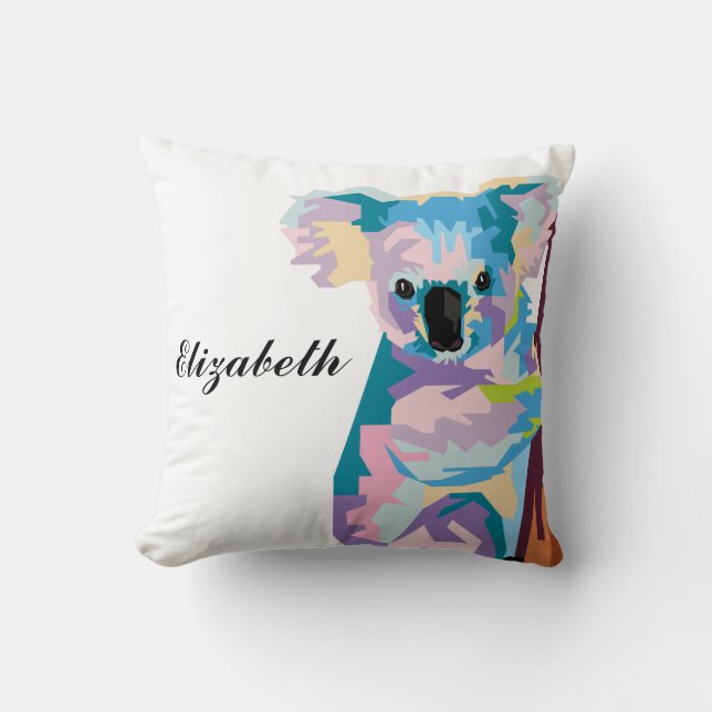 Personalized Colorful Pop Art Koala Throw Pillow (Front)