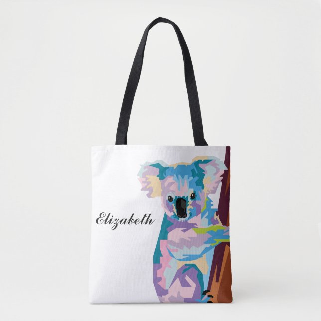 Personalized Colorful Pop Art Koala Tote Bag (Front)