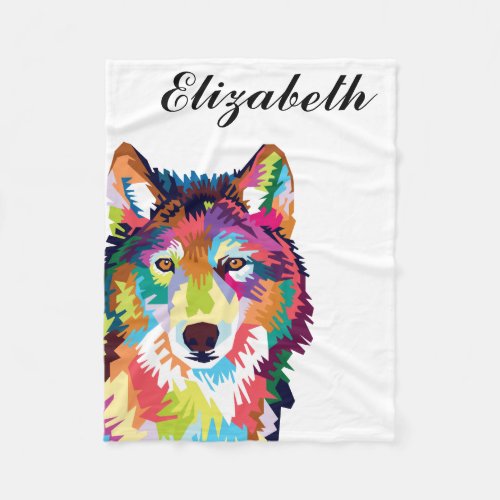 Personalized Colorful Pop Art Wolf Fleece Blanket