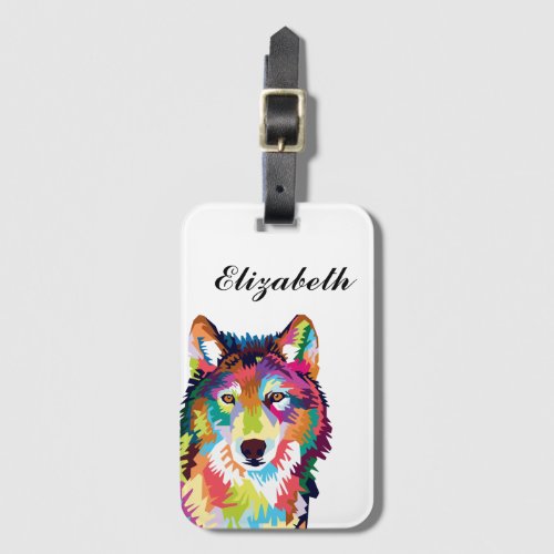 Personalized Colorful Pop Art Wolf Luggage Tag