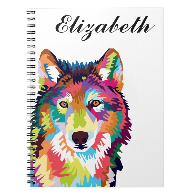 Personalized Colorful Pop Art Wolf Notebook (Front)