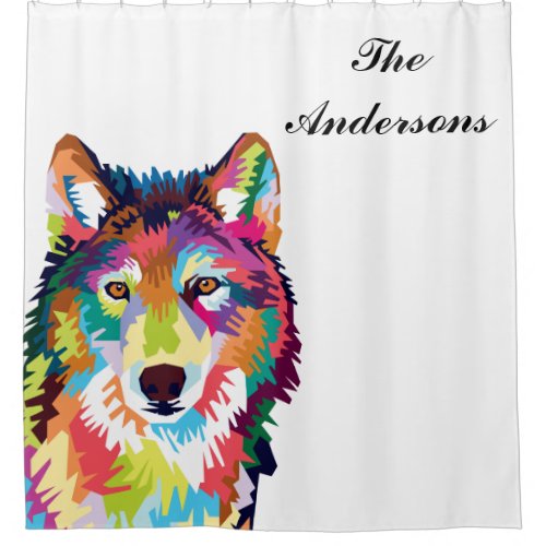 Personalized Colorful Pop Art Wolf Shower Curtain