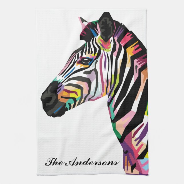 Personalized Colorful Pop Art Zebra Towel (Vertical)