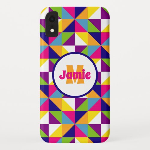 Personalized Colorful Quilted Look Triangles 2 iPhone XR Case