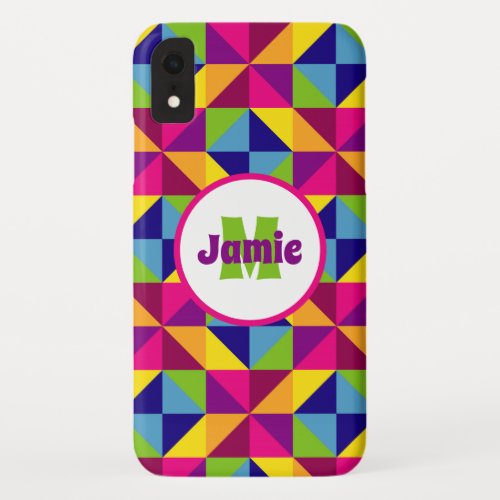 Personalized Colorful Quilted Look Triangles iPhone XR Case