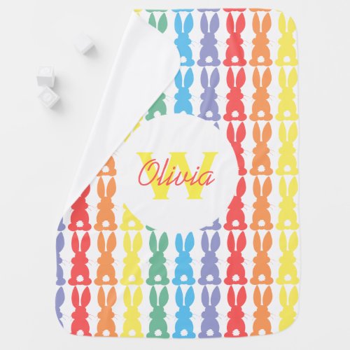 Personalized Colorful Rainbow Bunny Pattern Baby Stroller Blanket