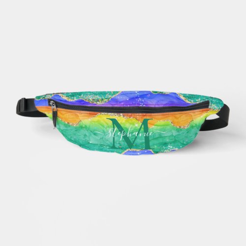 Personalized Colorful Rainbow Glitter Gold Agate Fanny Pack