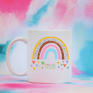 Personalized Colorful Rainbow Hearts Nurse Coffee Mug