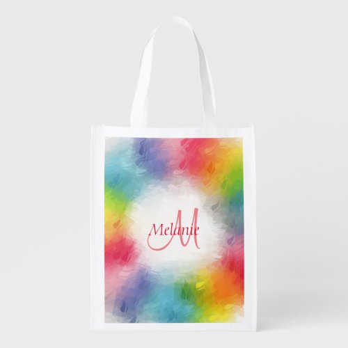 Personalized Colorful Rainbow Monogram Modern Grocery Bag