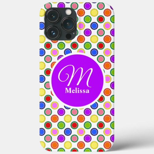 Personalized Colorful Rainbow Polka Dots Happy iPhone 13 Pro Max Case