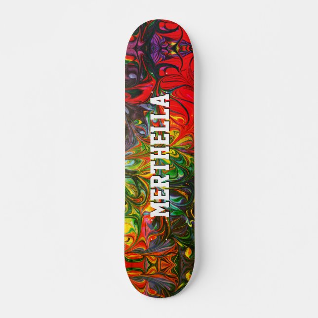 Personalized Colorful Red Abstract Skateboard (Front)