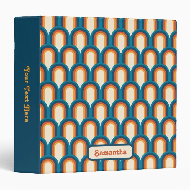 Personalized Colorful Retro Arch Rainbow Pattern  3 Ring Binder (Front/Spine)
