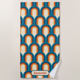 Personalized Colorful Retro Arch Rainbow Pattern Beach Towel