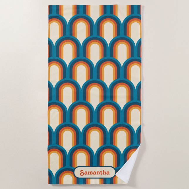 Personalized Colorful Retro Arch Rainbow Pattern Beach Towel (Front)
