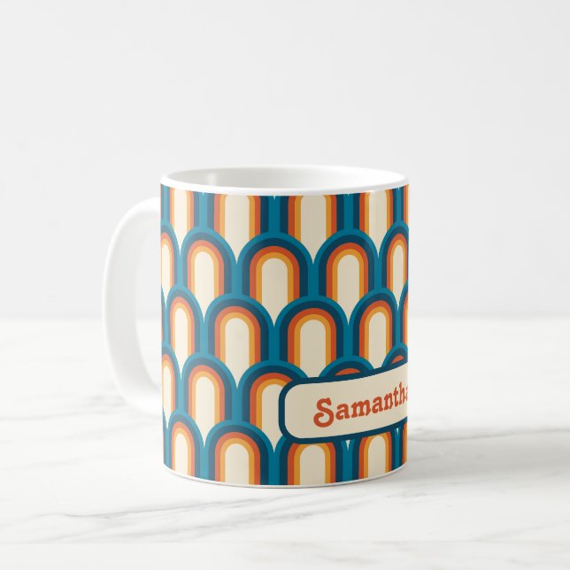 Personalized Colorful Retro Arch Rainbow Pattern Coffee Mug (Front Left)