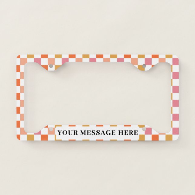 Personalized Colorful Retro Checkerboard  License Plate Frame (Front)